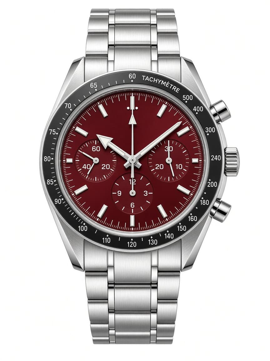 Omega Speedmaster '57 burgundy dial — front (temporary)